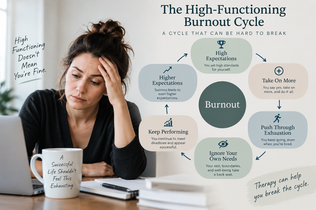 Burnout in high-functioning adults cycle showing signs and patterns of burnout